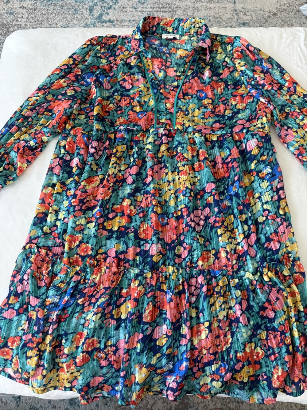 Umgee bohemian-inspired floral print tiered babydoll dress Sz M D87